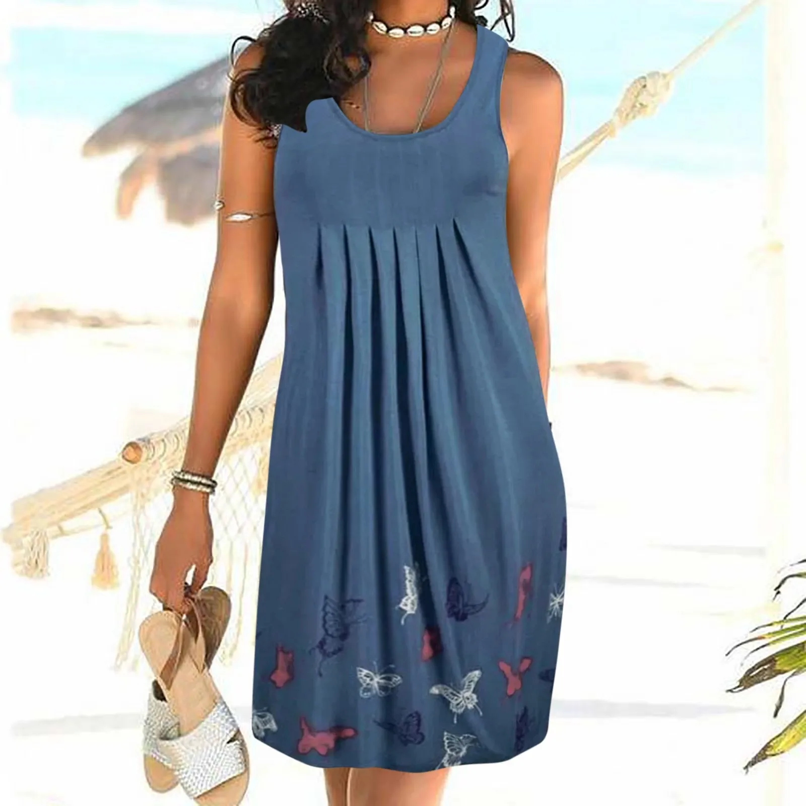 

Night's Watch 2021 spring 5XL women's 3-color printing sleeveless V-neck knee-length loose casual dress summer dress for women