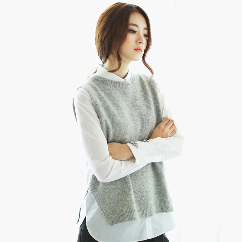 Осень зима 2020 свободный свитер Трикотажный жилет без рукавов однотонный