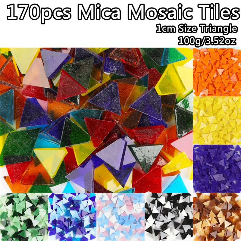 Azulejos de mosaico de Mica de 170 piezas (100g/3,52 oz), azulejo de vidrio triangular de colores mezclados, hermoso mosaico de colores DIY, materiales para fabricación de artesanías