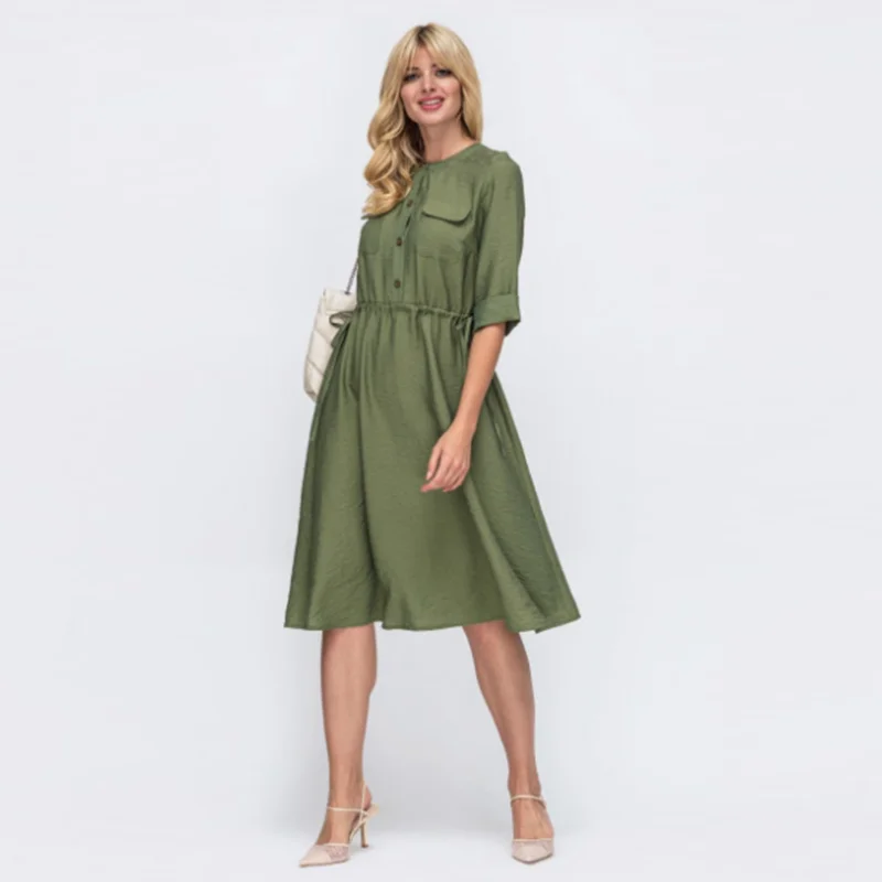 

Женская обувь в винтажном стиле; На пуговицах спереди и поясом; Платье трапециевидной формы с короткими рукавами круглым вырезом Зеленый Цв...