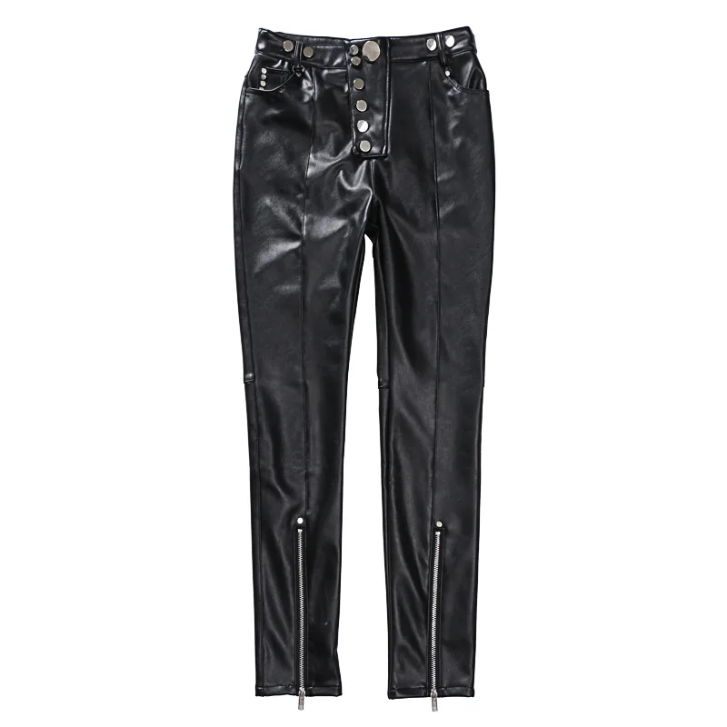 Fashion Brand Pu leather pants winter autumn Spring Women's High Quality plus velvet warm Slim pencil Pants wj2772 dropship