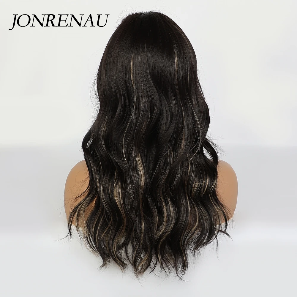 Парик JONRENAU средней длины, черно-коричневые парики с прямыми краями для чернокожих женщин, афро натуральные волнистые синтетические волосы, ... от AliExpress WW