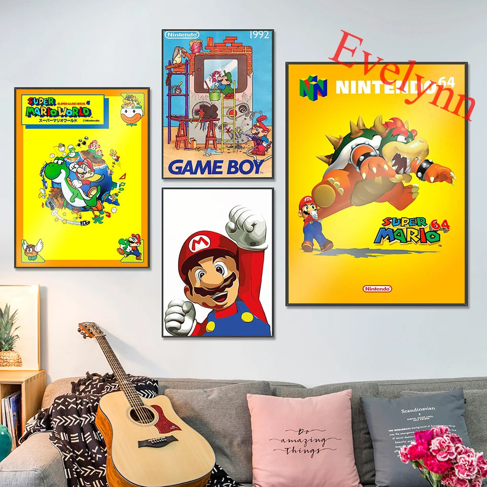 Видеоигра Nintendo Super Mario brother искусство постер для детской комнаты декор холст