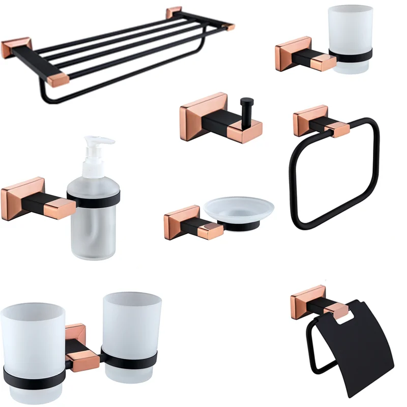 Solid Brass Rose Gold Toilet Brush Holder Robe hook Bathroom Hardware Set Paper Accessories | Обустройство дома