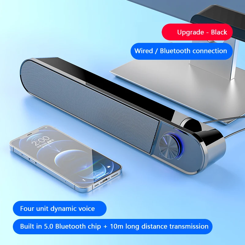 

Soundbar TV Bluetooth 5.0 Speakers AUX 3.5MM Audio Jack Home Theater Sound Bar FM Radio Hi-Fi Stereo Sound Subwoofer For Laptop