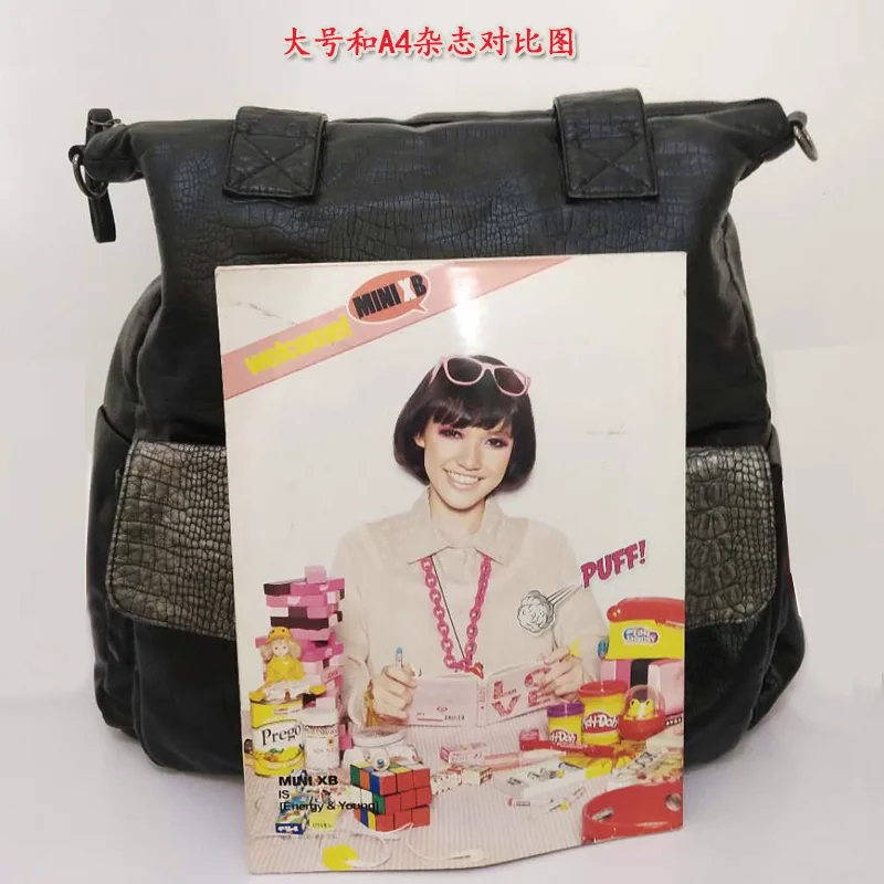 Женская сумка из мягкой кожи Большая вместительная черная крокодиловая