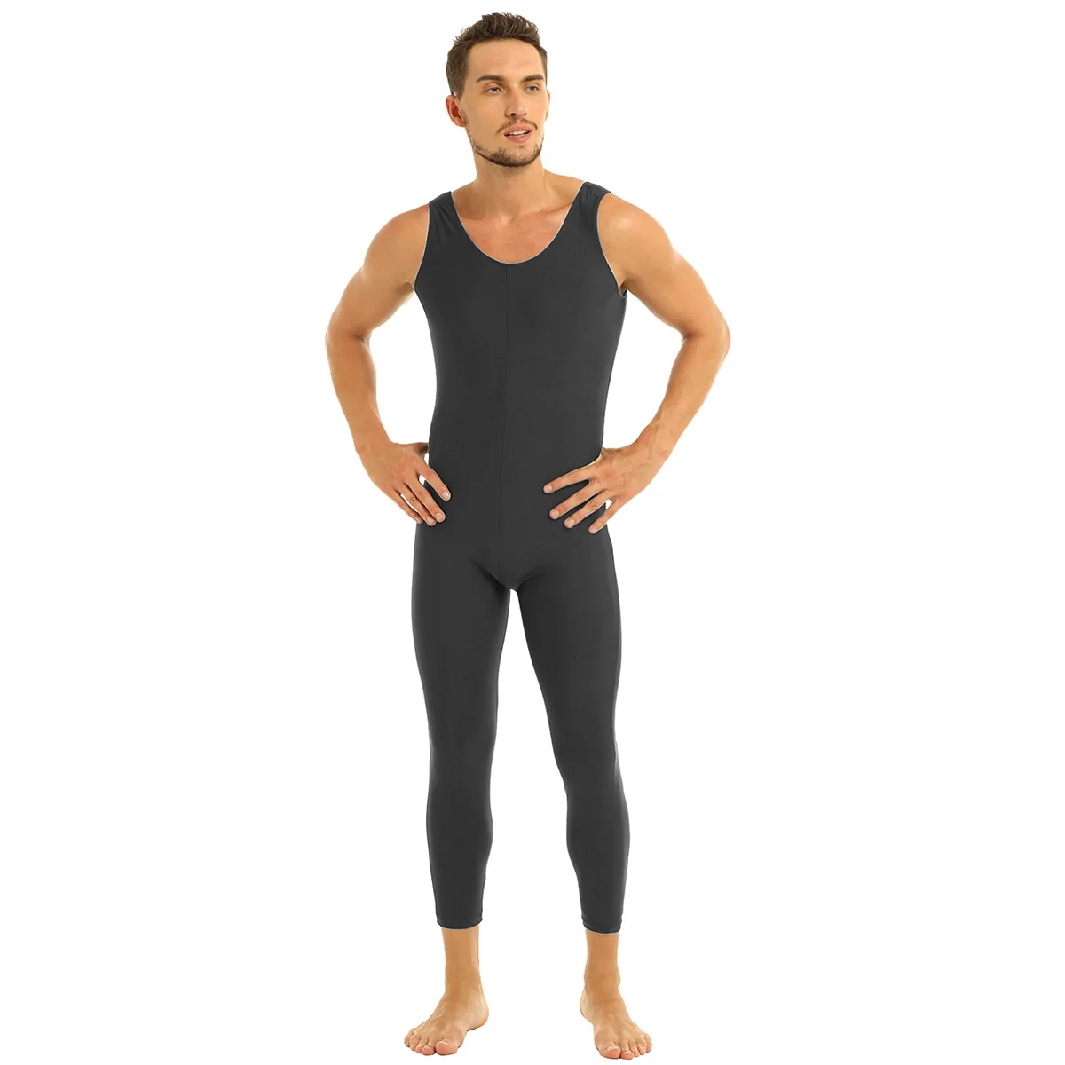 Для взрослых с овальным вырезом без рукавов облегающие однотонные Цвет мужчин