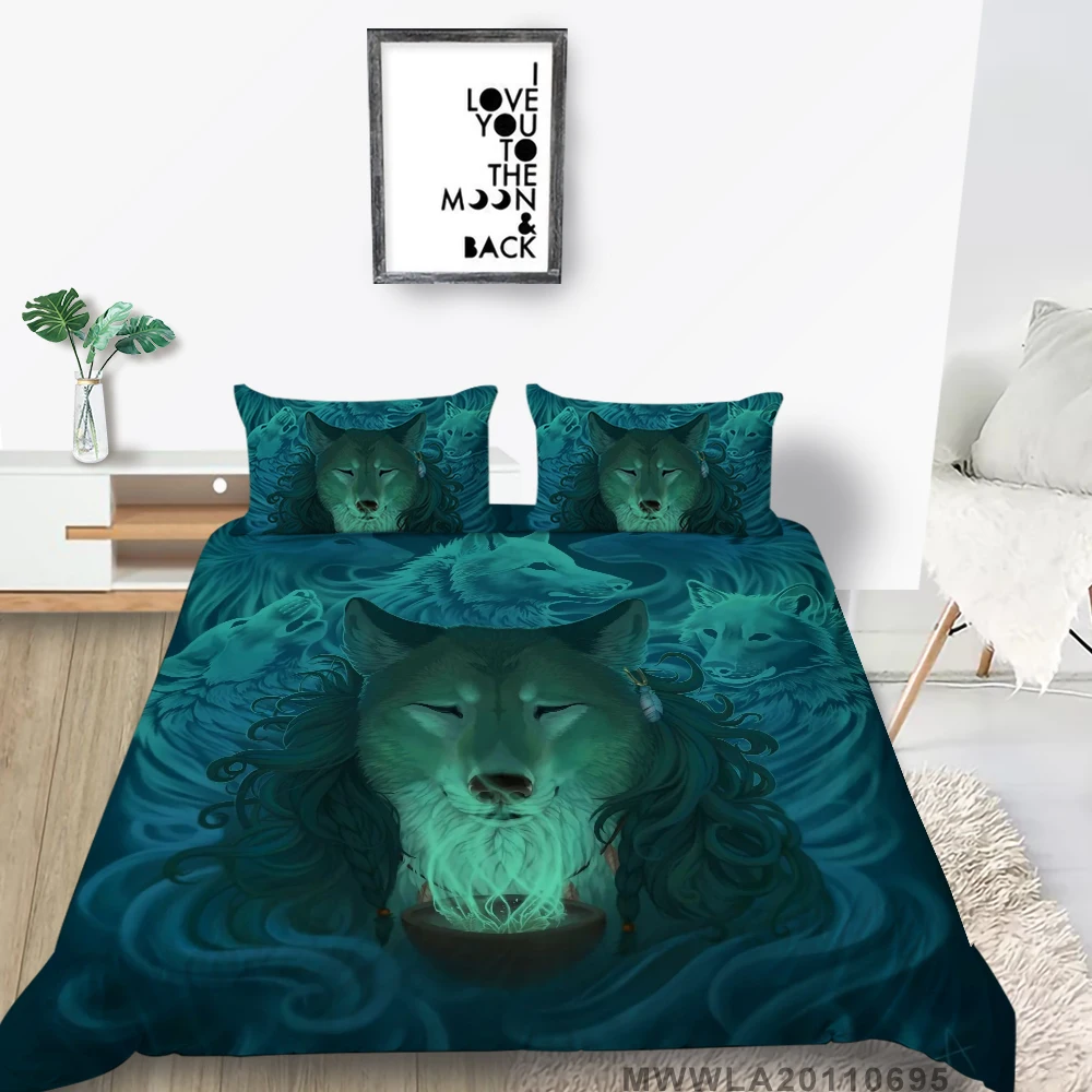 

Cartoon Wolf Bedding Set Single Artistic Romantic Duvet Cover Pink Twin Full Double Queen King Bed Set For Girls