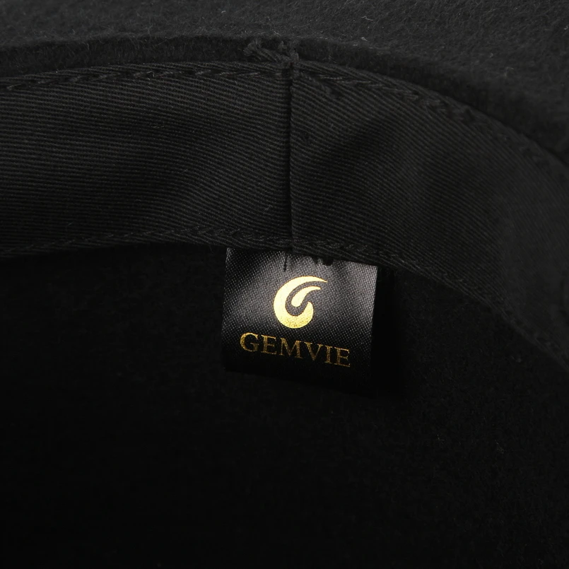 GEMVIE шерстяная шляпа с каймой плоскя Корона войлочная одежда для женщин/для мужчин, осень, зима шляпка для церкви с черным ремешком