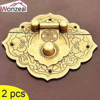vintage antique chinese furniture pure brass pattern carved lock embossed box buckle hasp latch hardware accessories 2pcs