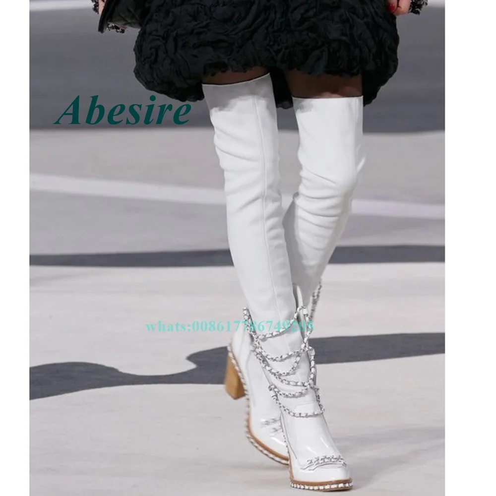 

Ботинки до бедра с круглым носком, на массивном каблуке, батальных размеров