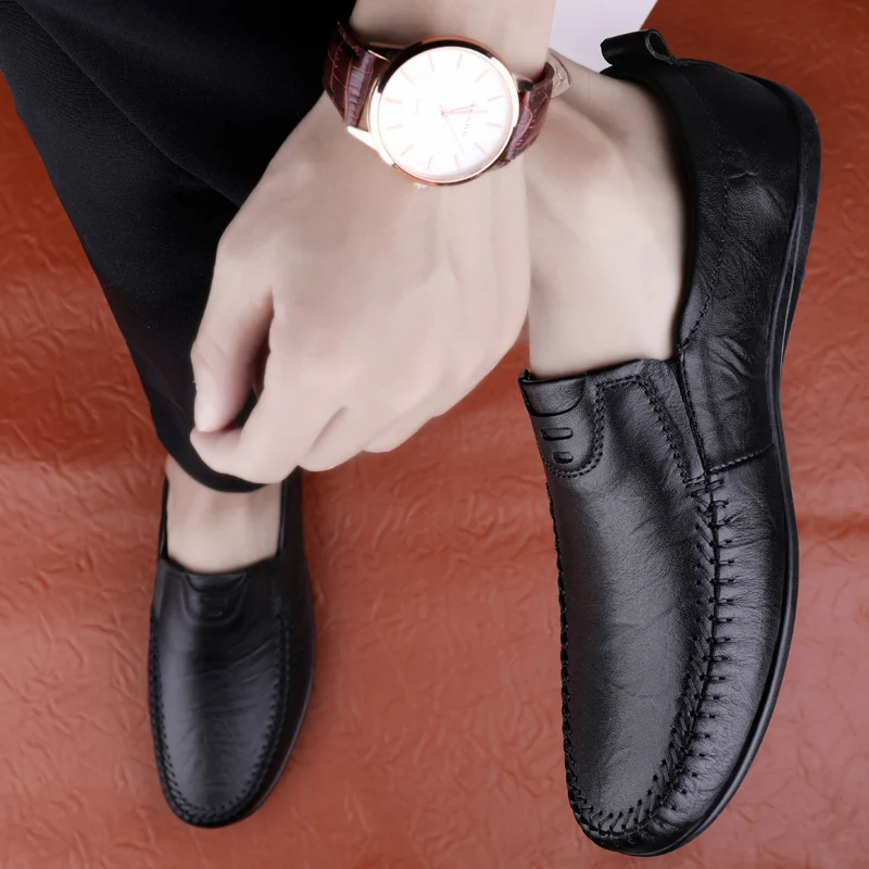 

Men Flat Black Patchwork Shoes outdoor breathable genuine Leather flats fashion Casual Men Shoes For Man Dress Shoes men