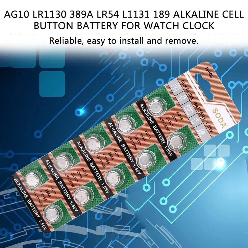10 шт./упак. AG10 LR1130 389A LR54 L1131 189 щелочные батареи 1 5 V кнопка сотового телефона