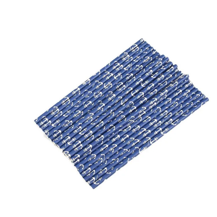 Бумага питьевые Соломки с синим украшение якорем детская праздничная одежда