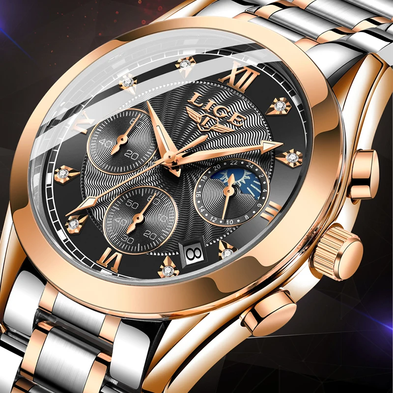 Sport Men Watch Rose Gold Quartz Watches For Men New 2021 LIGE Top Brand Luxury Stainless Steel Waterproof Relogio Masculino New enlarge