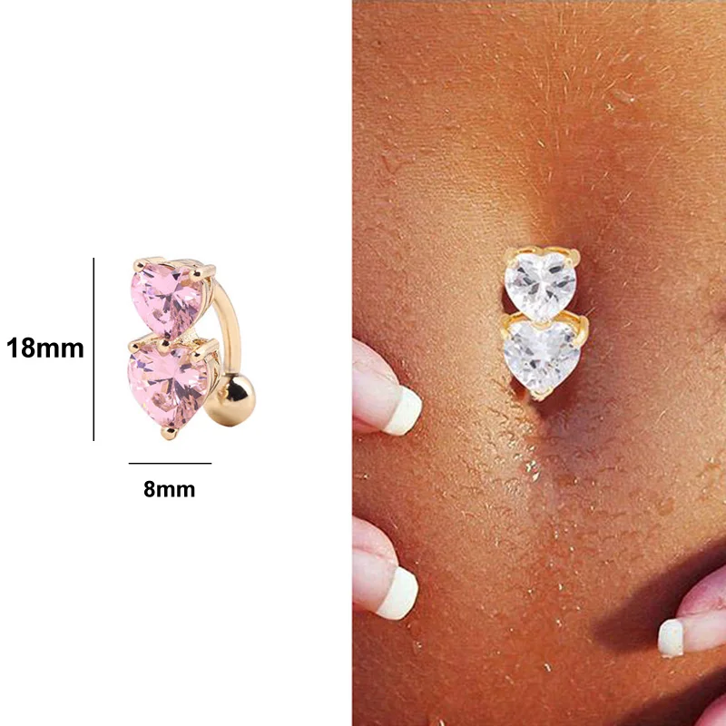 Navel Belly Piercing Ombligo Nombril Button Rings Percing Piercings Ring Pircing De Umbigo Ombelico Pirsing Zircon Double Heart