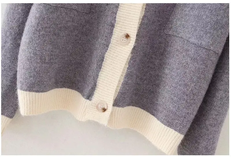 

HCBLESS Women sweater 2019 Winter Women's Sweet Temperament Contrast V-Neck Pocket Breasted Wide Loose Sweater