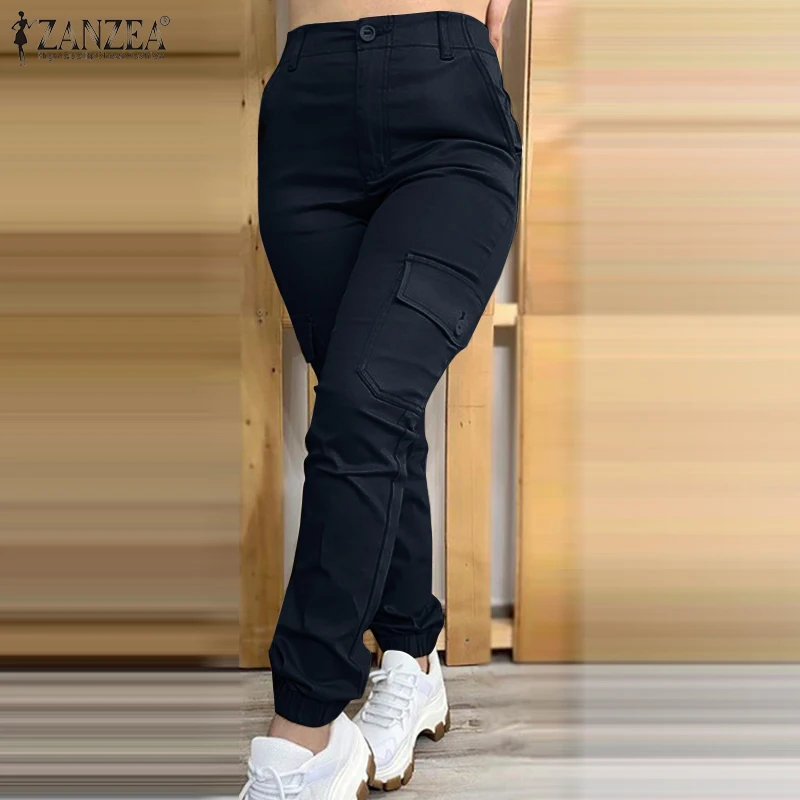 

Slim Pants 2022 Fashion Solid Trouser Women Casual Elegant Button Zipper Pantalon Palazzo Autumn ZANZEA Holiday Party Overalls