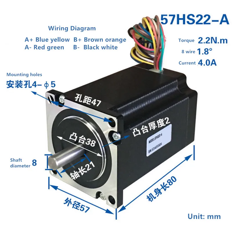 Shaft diameter 8mm stepper motor 57HS21A 57HS22-A 57HS-C 2-phase 2.1/2.2 N.m length 76/80mm J19279 | Обустройство дома