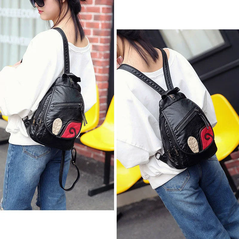Новинка 2020 модные женские рюкзаки черные мягкие моющиеся Сумки из искусственной