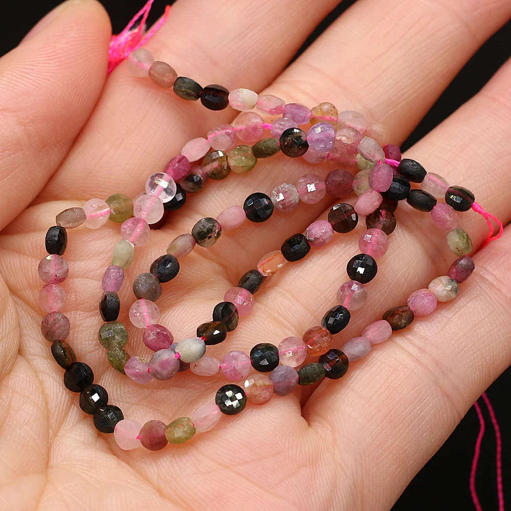 

Natural Semi-precious Stone Oblate Section Beads Tourmaline 4mm For DIY Necklace Earrings Accessories Gift Length 38cm