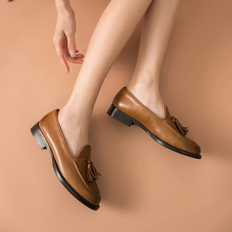 Мокасины женские демисезонные с круглым носком на плоской подошве|Обувь без