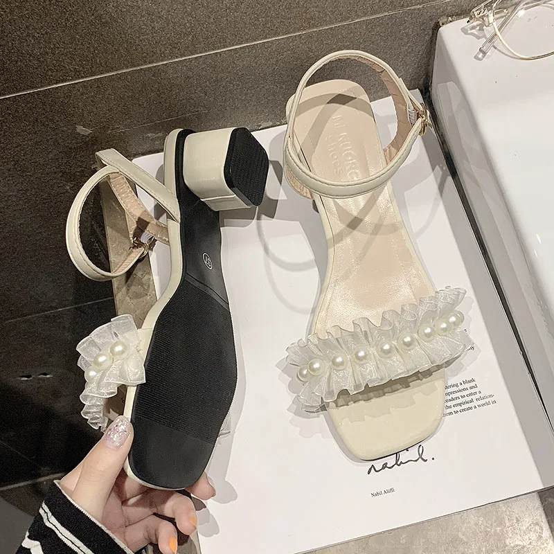 Сандалии женские с жемчужным Кружевом босоножки гладиаторы пикантная обувь на