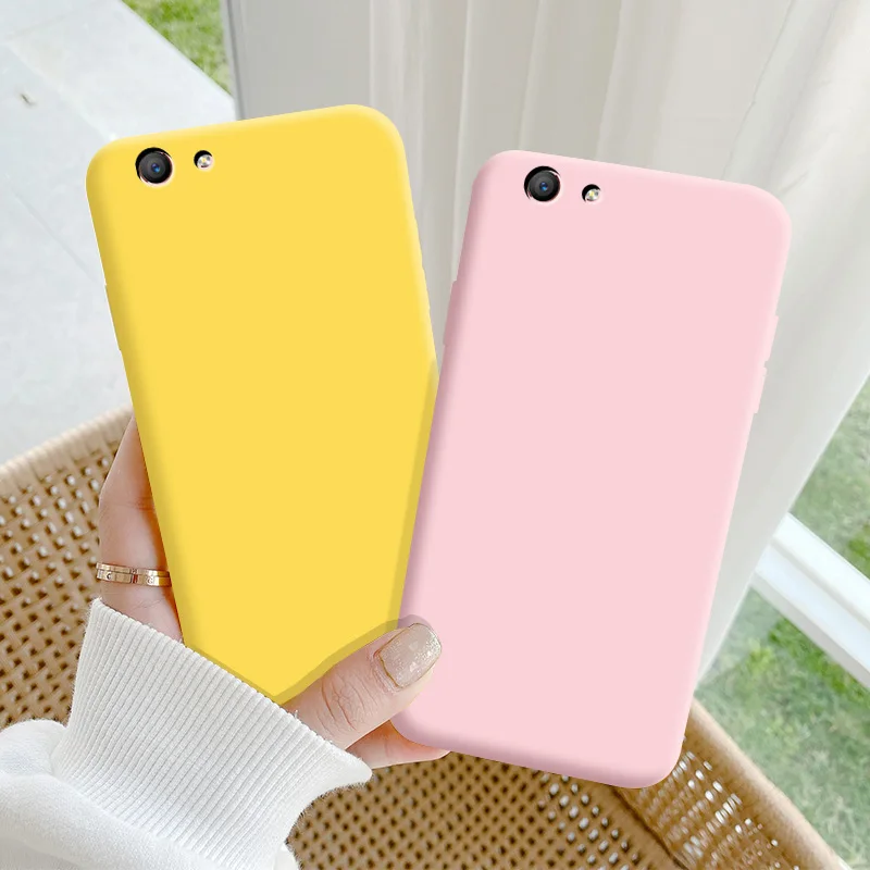 Чехол для телефона OPPO A57 из мягкого силикона TPU в простых макаронных цветах "Конфетный черный".