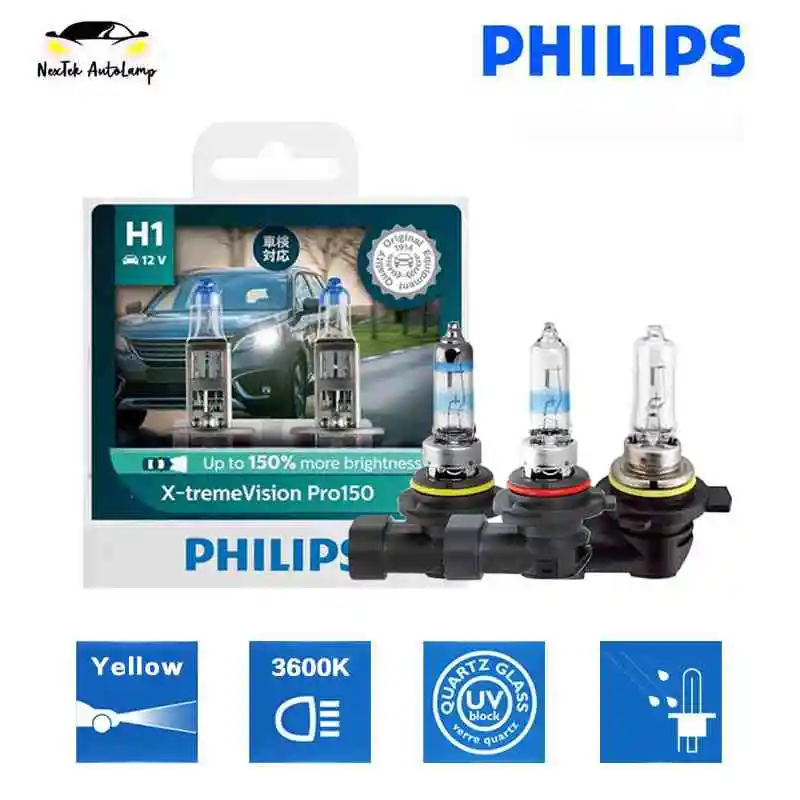 

Philips X-treme Vision Pro150 H1 H4 H7 H11 HB3 HB4 HIR2 +150% Brighter Car Halogen Headlight 3600K Yellow Light