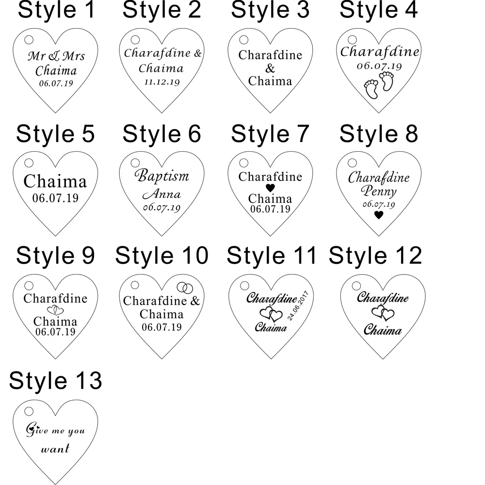 

50pcs Personalized Engraved Love Hearts Silver Gold Pink Clear Wedding Table Centerpieces Mr & Mrs Surname Decor Baby Baptism