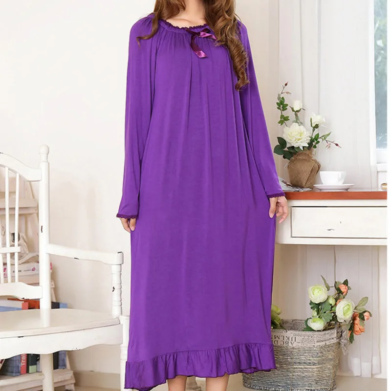 

Spring Womens Nightgown Cotton Long Nightwear Nighties For Women Autumn Sleepdress Dressing Gown Femme Pink Sleepwear Plus Size