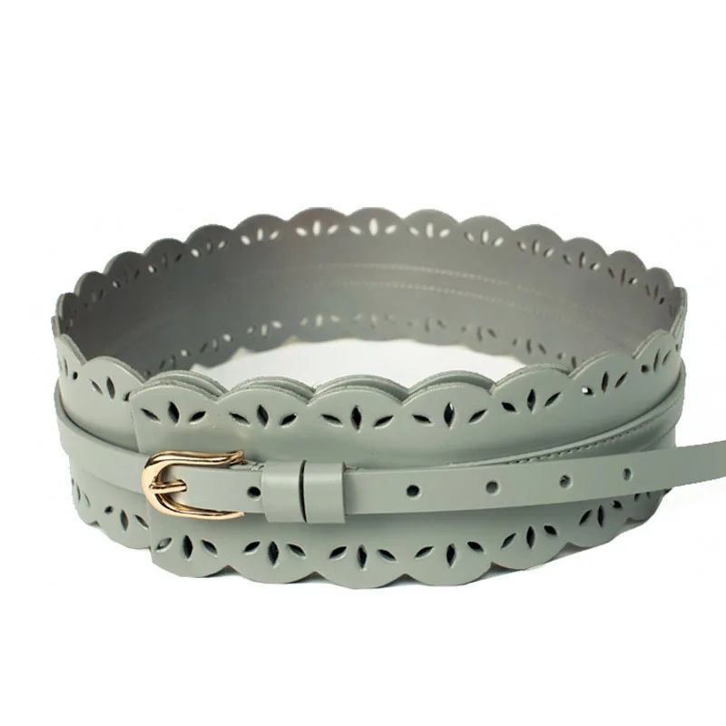 Lady's cowhide Waist Brand Width Fashion Vintage Simple Hollow out Carving Needle Buckle Belt Leather  Wide  Trench Coat