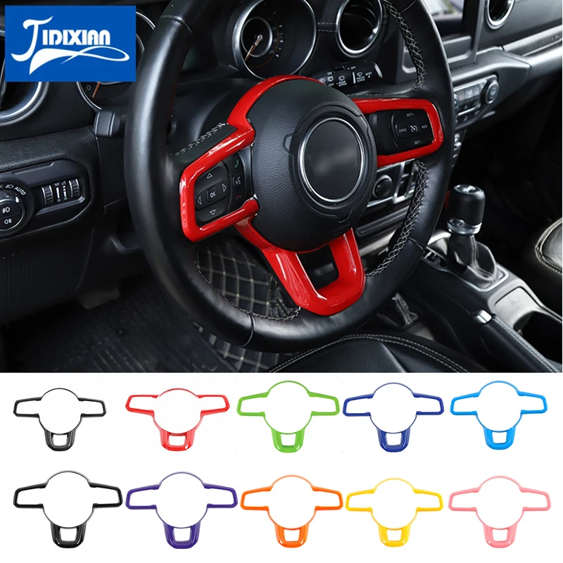 

JIDIXIAN Car Steering Wheel Decoration Panel Cover Stickers for Jeep Wrangler JL Gladiator JT 2018 2019 2020 2021 Accessories