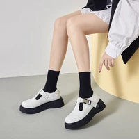 women genuine leather shoes platform chunk thick sole shoes casual punk black shallow metal buckle retro soft zapatos mujer 2021
