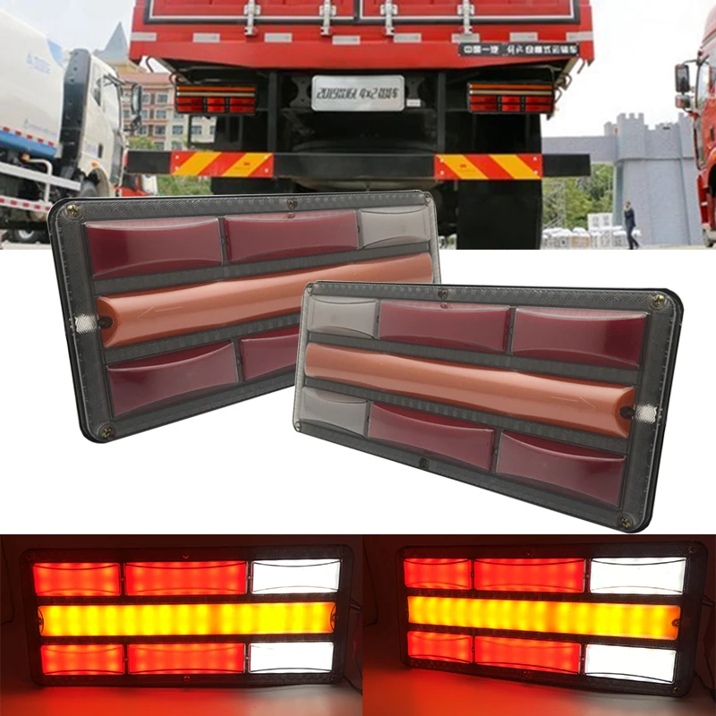 

2PC 24V universal Truck LED Rear Tail Light trailer Warning Lights Flow Steering lorry ATV stop brake reversing traffic fog lamp