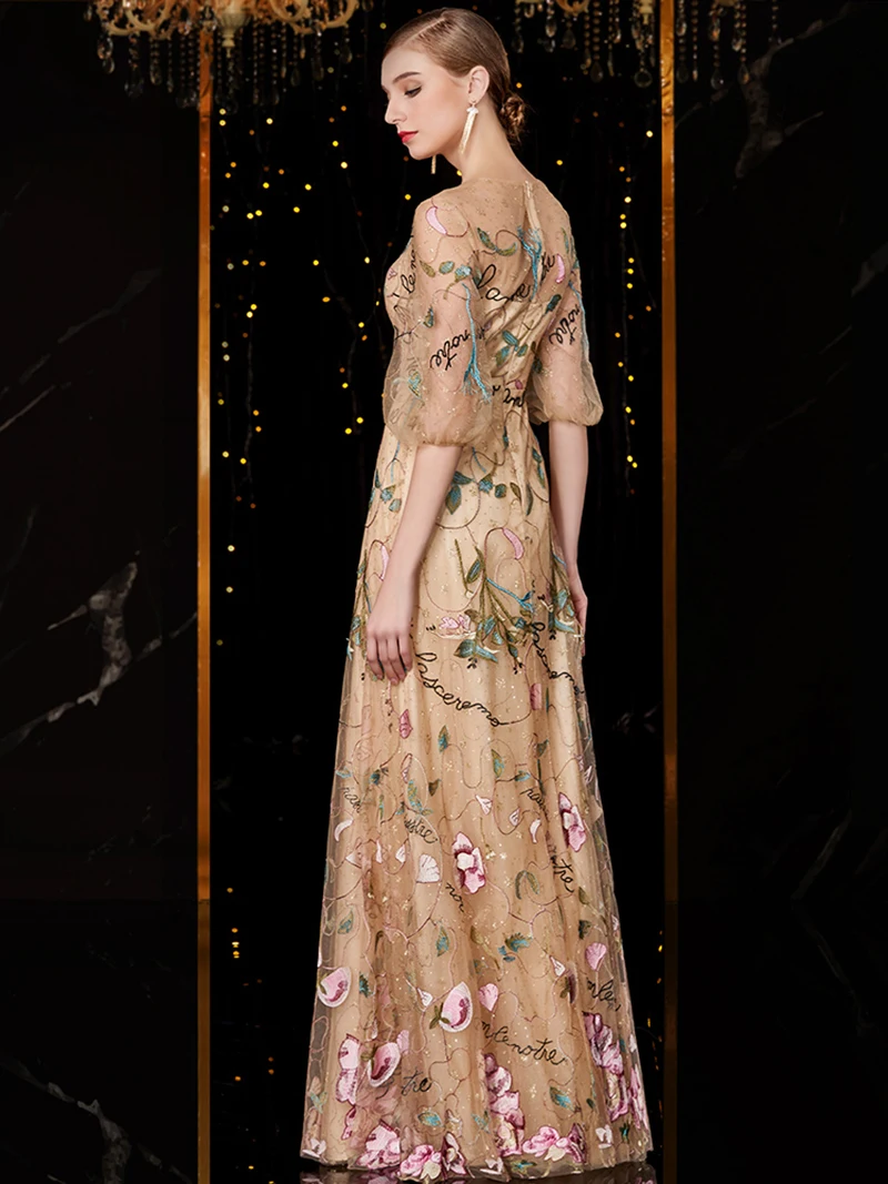 Женское вечернее платье с круглым вырезом и рукавом три четверти | Свадьбы