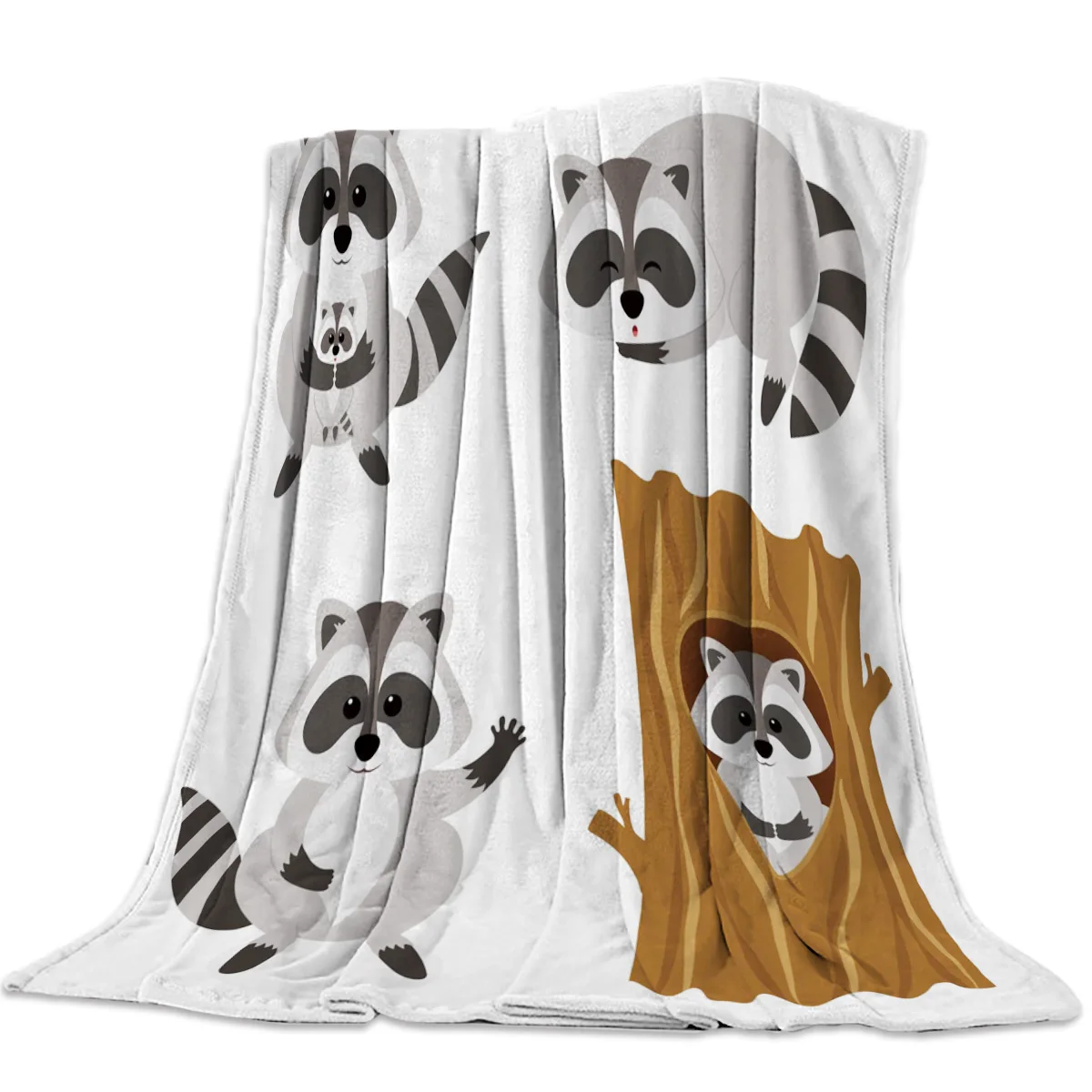 

Black Gray Raccoon Cute Arbor Throw Blanket Portable Soft Sofa Blanket Warm Microfiber Flannel Blankets for Beds