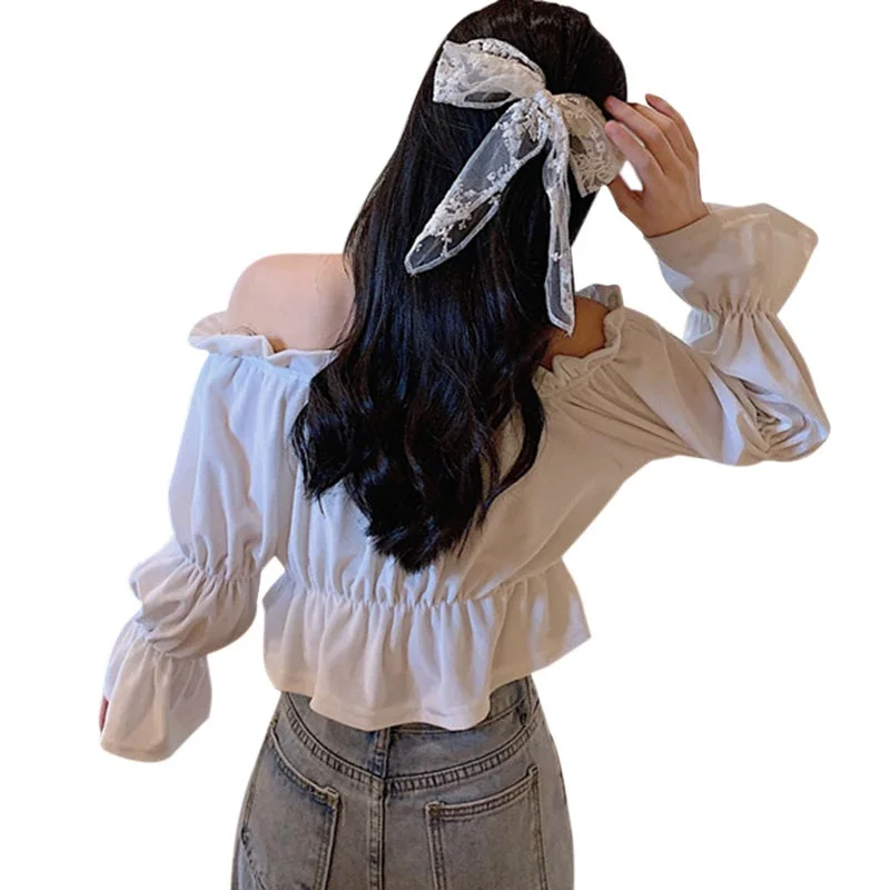

Gold Velvet One-shoulder Early Autumn Trumpet Sleeve Sleeve Slim Shirt Women