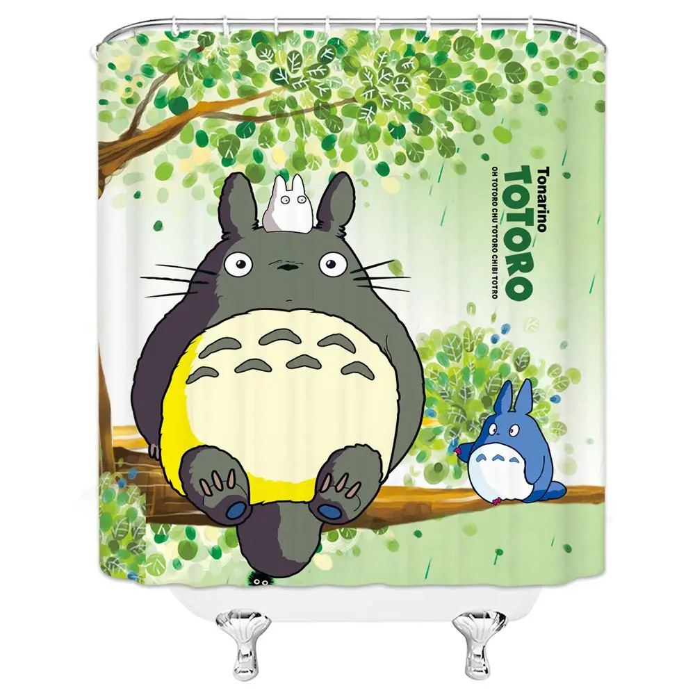 My Neighbor Totoro Shower Curtain Cartoon Cute Sitting on Green Trees Bathroom | Дом и сад