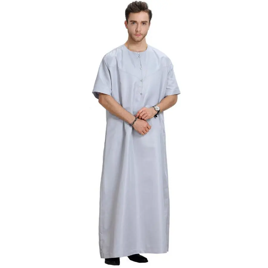Short Sleeve Jubba Thobe For Men Islamic Clothes Summer Muslim Saudi Arabia Arabic Abaya Long Robes Traditional Kaftan Sweater