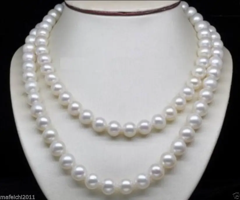 

Women Gift word Love genuine AAA 8-9mm white Fresh water pearl necklace 35" good women gift silver-jewelry