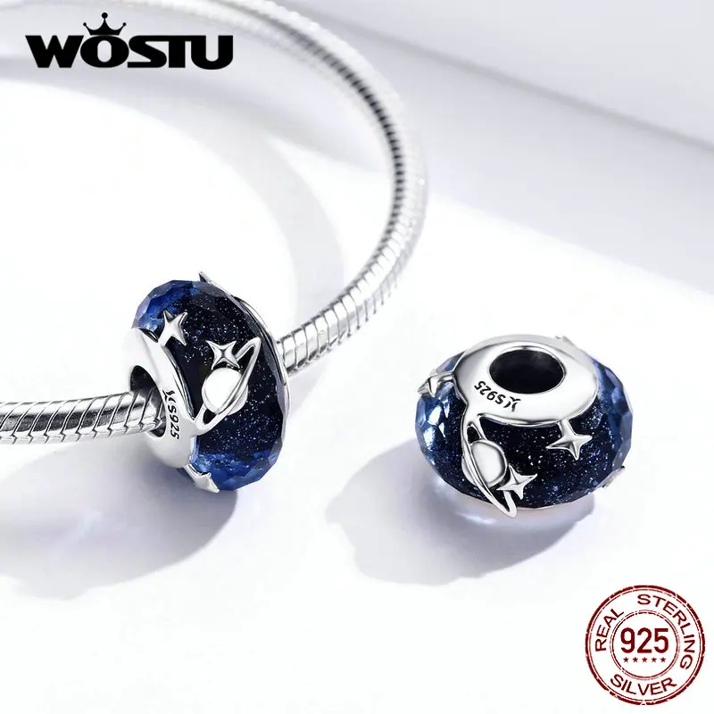WOSTU, новинка, 925 пробы, серебряные, синие, нестерзвездные стеклянные бусы, амулеты, подходят для женщин, уникальный браслет и браслет, ювелирные изделия, подарок DXC1284