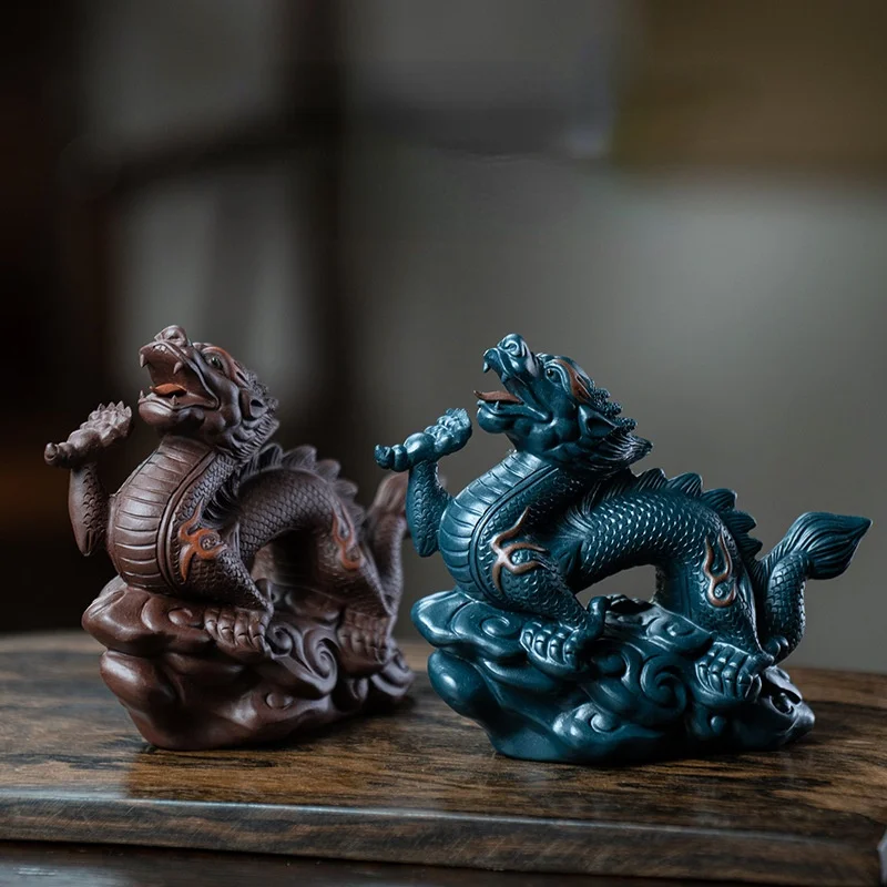 

Purple Sand High-end Tea Pet Dragon Feng Shui Ornament Sculpture Tea Set Gift Purple Clay Tea Set Ceramic Figurine Statue