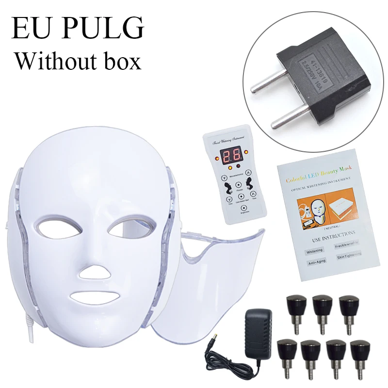 without box eu 7 цветов свет LED маска для лица с шеи омоложения кожи Уход за лицом лечения Красота анти-акне терапии отбеливание инструмент - Цвет: without box eu