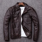 Модная мужская куртка из натуральной кожи, тонкое пальто из воловьей кожи, мужские винтажные повседневные мотоциклетные пальто и куртки Veste Homme 2021 WPY2468