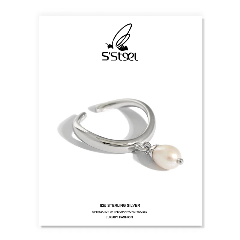 

S'STEEL Luxury Rings Gift For Women 925 Sterling Silver Designer Freshwater Pearl Adjustable Ring Bague Femme Argent 925 Jewelry