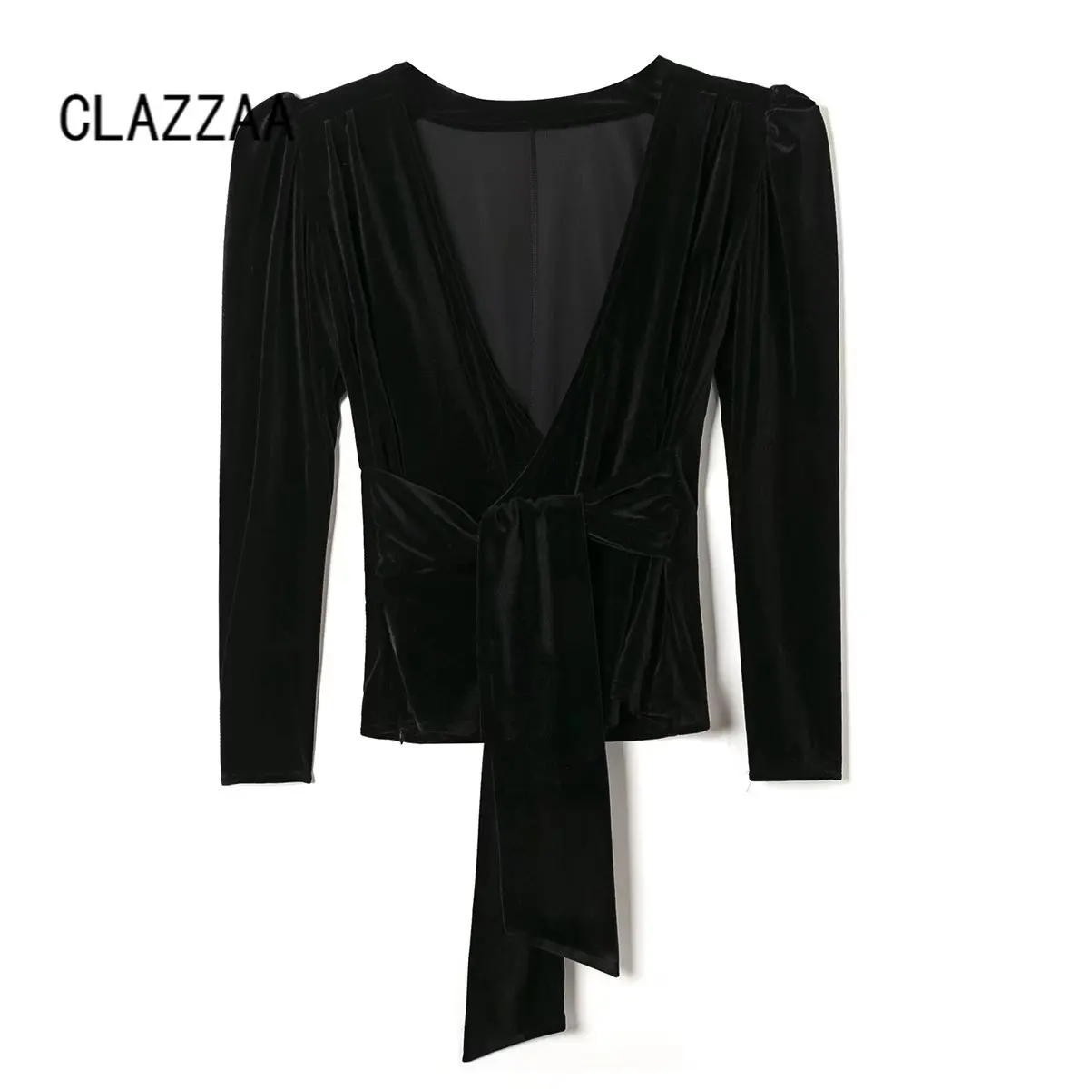 

Женская модная черная блузка Clazzaa с боковой молнией, рукавами три четверти, V-образным вырезом, повседневные женские рубашки, шикарные топы, ...