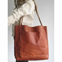 oversized tote for women handbag large size shoulder vintage style solid color soft pu leather purses casula brown bag 2021 new