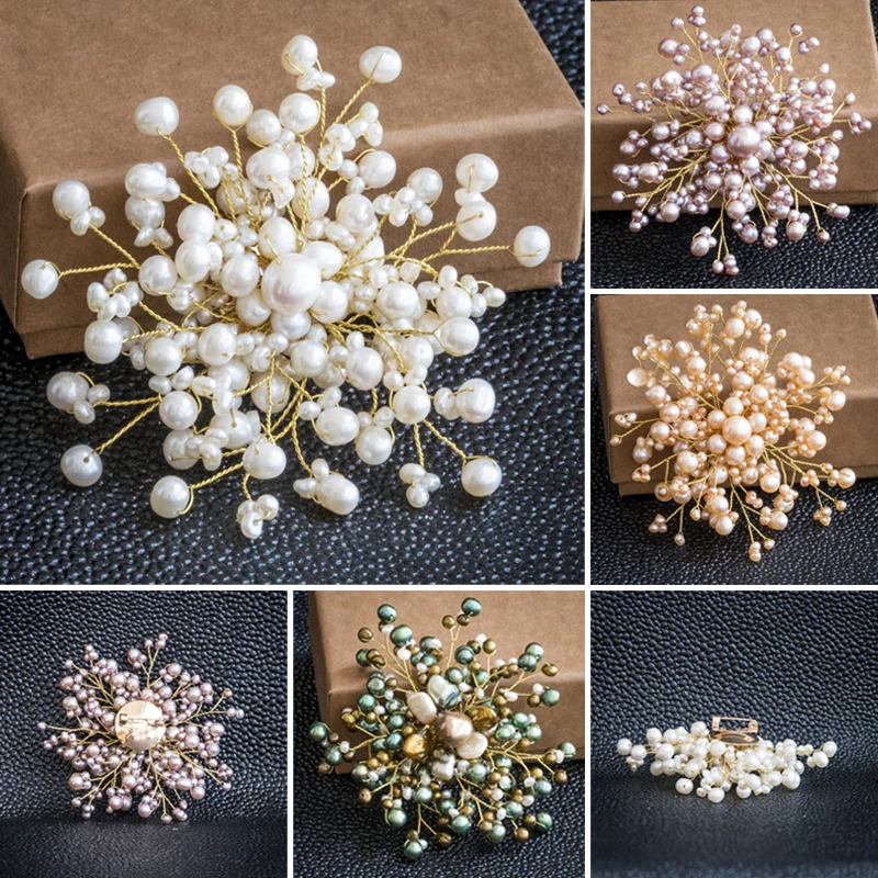 Brooch Natural Freshwater Pearl Flower Brooches Pearl Brooches for Women Gift Wedding Dress Badge Accessories Jewelry Handmade