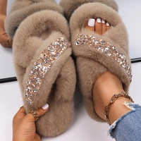 flip flops slippers bling faux fur fuzzy slides plush outdoor sandals fluffy slippers high quality designer shoes free shipping